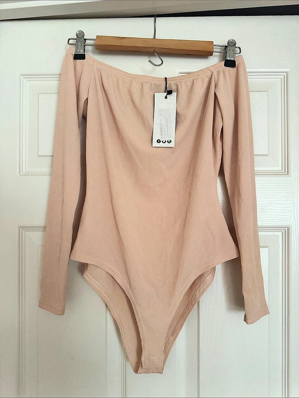 Ribbed Off Shoulder Long Sleeve Bodysuit Pink Size 8